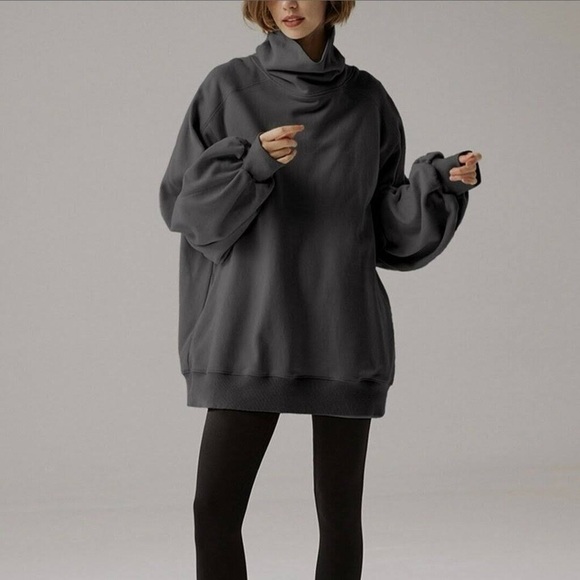 Lit Active Oversized Turtleneck Sweatshirt Dark Grey Size Large - Picture 1 of 9